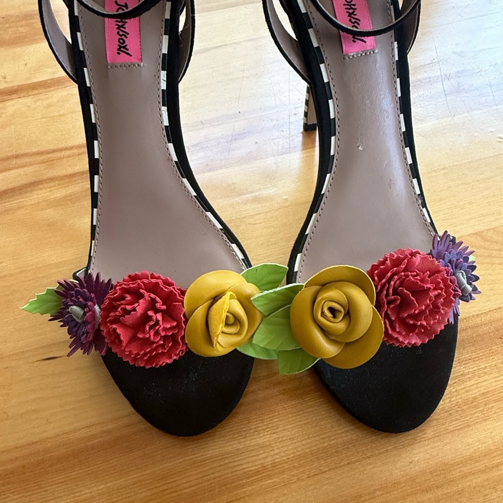 Betsey Johnson Black Heels with Red, Yellow & Purple Floral Accents - Picture 8 of 11